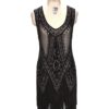 LUXURY 1920’S VINTAGE FLAPPER BEADED FRINGE GATSBY GOWN – JET BLACK