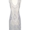 1920'S VINTAGE FLAPPER BEADED FRINGE GATSBY GOWN - SILVER