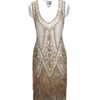 LUXURY 1920’S ART DECO VINTAGE FLAPPER BEADED FRINGE GATSBY GOWN ANTIQUE GOLD