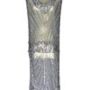 1920s ART DECO GATSBY BEADED FLAPPER TABARD GOWN - SILVER